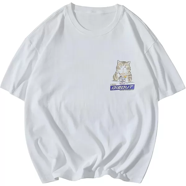 Aelfric Eden Oversized Cat Graphic Tees Men Streetwear Casual Summer Tops Unisex TShirt1white