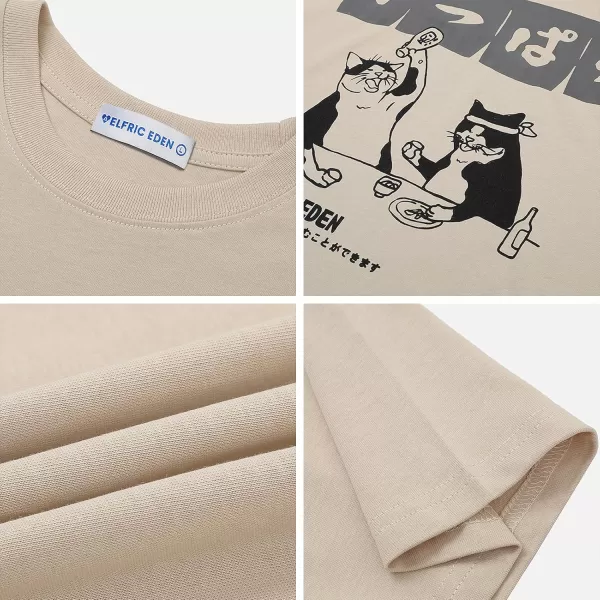 Aelfric Eden Oversized Cat Graphic Tees Men Streetwear Casual Summer Tops Unisex TShirt2beige