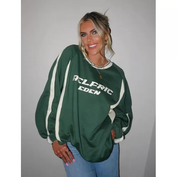 Aelfric Eden Oversized Crewneck Sweatshirts for Men Red Vintage Graphic Pullover Loose Fit Streetwear Long Sleeve TopApatchwork  Green