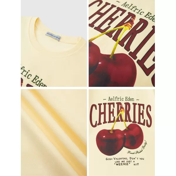 Aelfric Eden Oversized Graphic Tees Unisex Cherries Print T Shirts Casual Summer Short Sleeve Top Cotton Cute Tee ShirtApricot