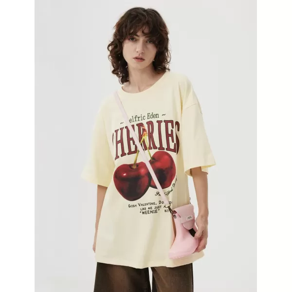 Aelfric Eden Oversized Graphic Tees Unisex Cherries Print T Shirts Casual Summer Short Sleeve Top Cotton Cute Tee ShirtApricot