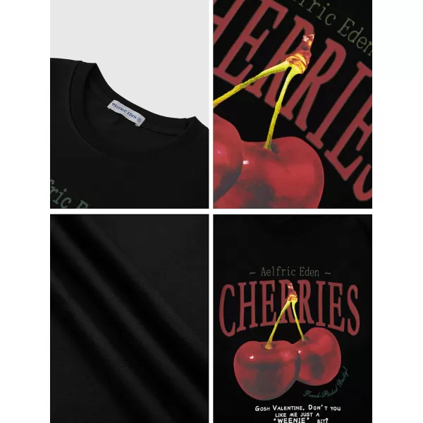 Aelfric Eden Oversized Graphic Tees Unisex Cherries Print T Shirts Casual Summer Short Sleeve Top Cotton Cute Tee ShirtBlack