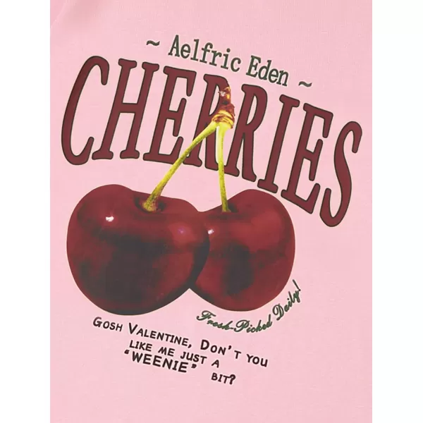 Aelfric Eden Oversized Graphic Tees Unisex Cherries Print T Shirts Casual Summer Short Sleeve Top Cotton Cute Tee ShirtPink