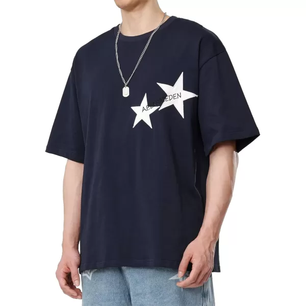 Aelfric Eden Womens Graphic Tees Unisex Oversized Tshirts Embroidery Star Casual Streetwear Summer TopsDeep Blue