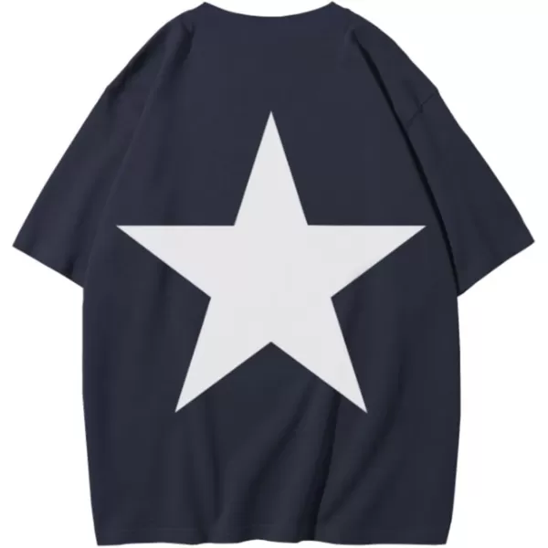 Aelfric Eden Womens Graphic Tees Unisex Oversized Tshirts Embroidery Star Casual Streetwear Summer TopsDeep Blue