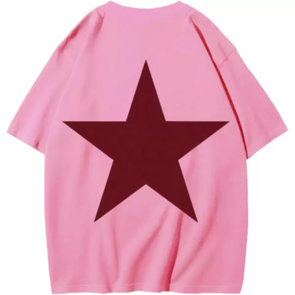 Aelfric Eden Womens Graphic Tees Unisex Oversized Tshirts Embroidery Star Casual Streetwear Summer TopsPink