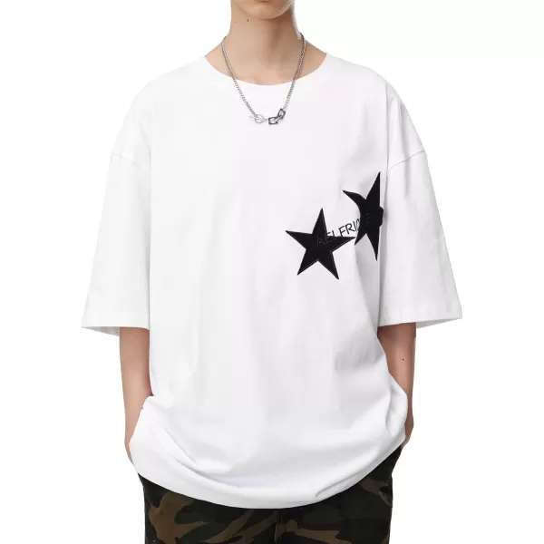 Aelfric Eden Womens Graphic Tees Unisex Oversized Tshirts Embroidery Star Casual Streetwear Summer TopsWhite