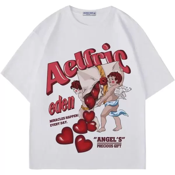 Aelfric Eden Graphic Tees Unisex Oversized T Shirts Heart Print Angel Cartoon Summer TopsWhite