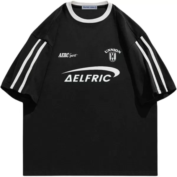 Aelfric Eden Mens Graphic Tees Oversized Womens T Shirt Contrast Color Vintage Racing Tee Streetwear TopsA8black