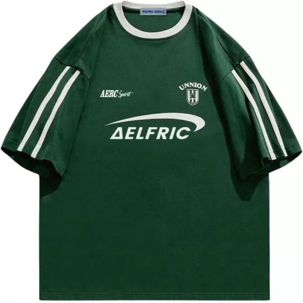 Aelfric Eden Mens Graphic Tees Oversized Womens T Shirt Contrast Color Vintage Racing Tee Streetwear TopsA8green