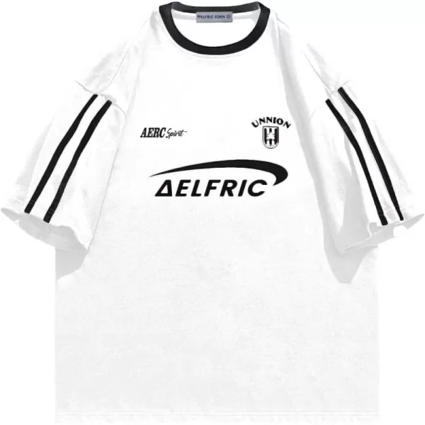 Aelfric Eden Mens Graphic Tees Oversized Womens T Shirt Contrast Color Vintage Racing Tee Streetwear TopsA8white