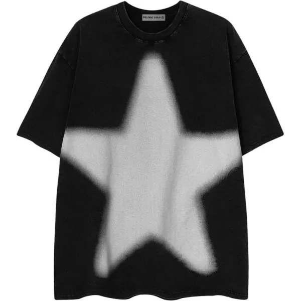 Aelfric Eden Mens Star Graphic Tees Y2k Washed Oversized T Shirts Vintage Streetwear Shirt Casual TopsBlack