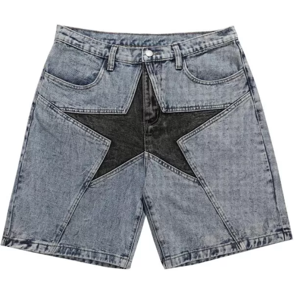 Aelfric Eden Mens Star Patchwork Denim Shorts Mid Rise Stretchy Patchwork Jeans Shorts Casual Denim Shorts StreetwearBlue