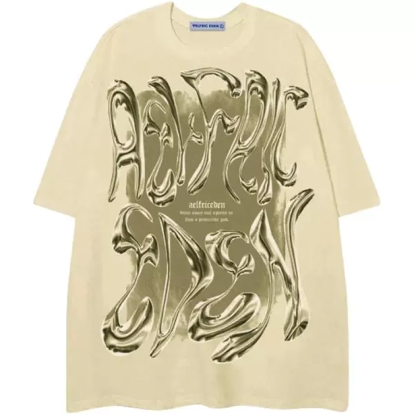 Aelfric Eden Metalic Graphic Tees Men Y2k Oversized T Shirts Women Vintage Tees Unisex Summer TopsBeige