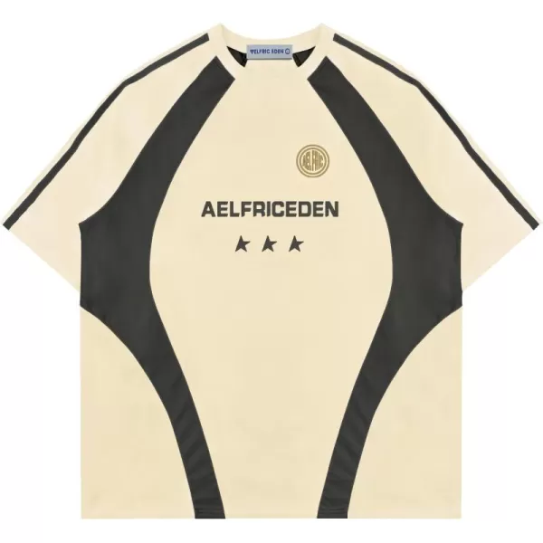 Aelfric Eden Oversized TShirt Men Contrast Color Shirt Unisex Streetwear Patchwork Racing Graphic TeeBeige