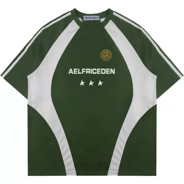 Aelfric Eden Oversized TShirt Men Contrast Color Shirt Unisex Streetwear Patchwork Racing Graphic TeeGreen