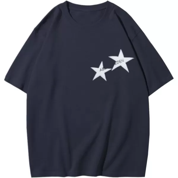 Aelfric Eden Womens Graphic Tees Unisex Oversized Tshirts Embroidery Star Casual Streetwear Summer TopsDeep Blue