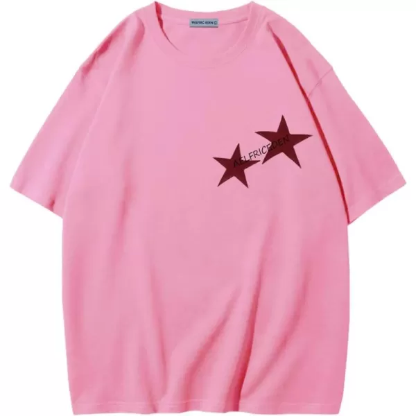 Aelfric Eden Womens Graphic Tees Unisex Oversized Tshirts Embroidery Star Casual Streetwear Summer TopsPink