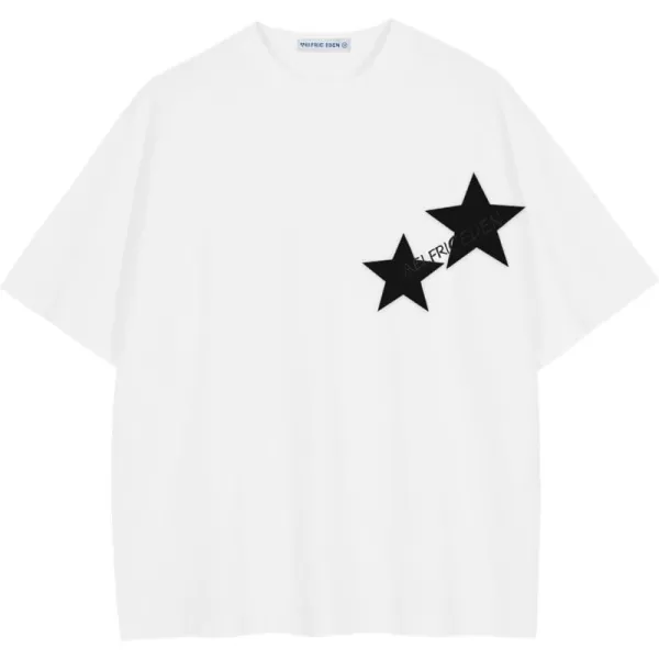 Aelfric Eden Womens Graphic Tees Unisex Oversized Tshirts Embroidery Star Casual Streetwear Summer TopsWhite