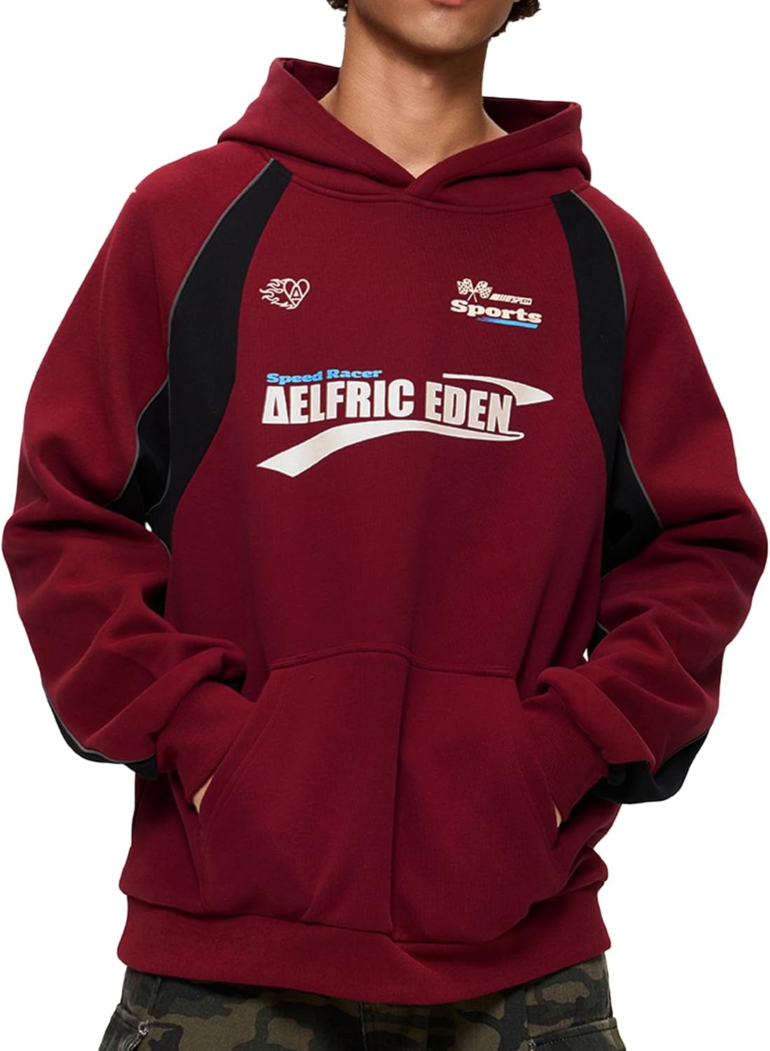imageAelfric Eden Oversized Hoodie for Men Vintage Streetwear Graphic Long Sleeve Pullover Hoodies TopsRed
