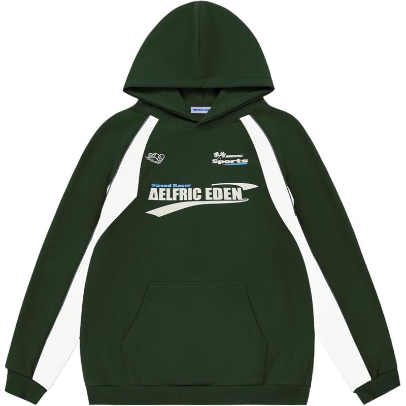 imageAelfric Eden Oversized Hoodie for Men Vintage Streetwear Graphic Long Sleeve Pullover Hoodies TopsGreen