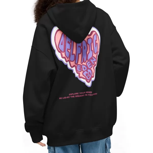 imageAelfric Eden Graphic Hoodie Womens Oversized Hoodies Y2k Cute Heart Print Sweatshirt Streetwear Hooded PulloverBlack