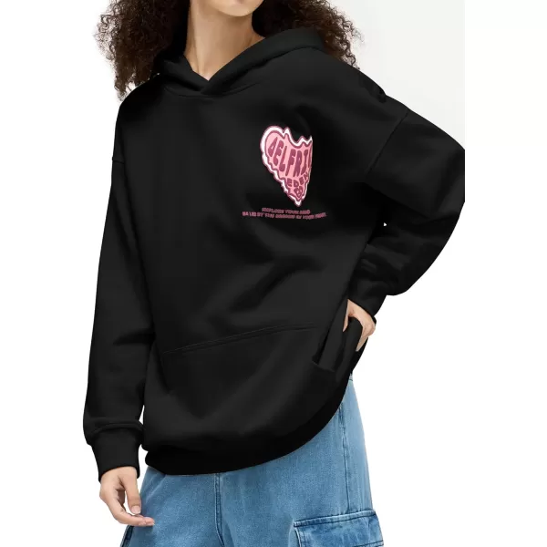 imageAelfric Eden Graphic Hoodie Womens Oversized Hoodies Y2k Cute Heart Print Sweatshirt Streetwear Hooded PulloverBlack