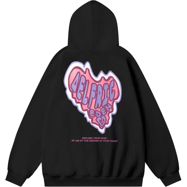 imageAelfric Eden Graphic Hoodie Womens Oversized Hoodies Y2k Cute Heart Print Sweatshirt Streetwear Hooded PulloverBlack