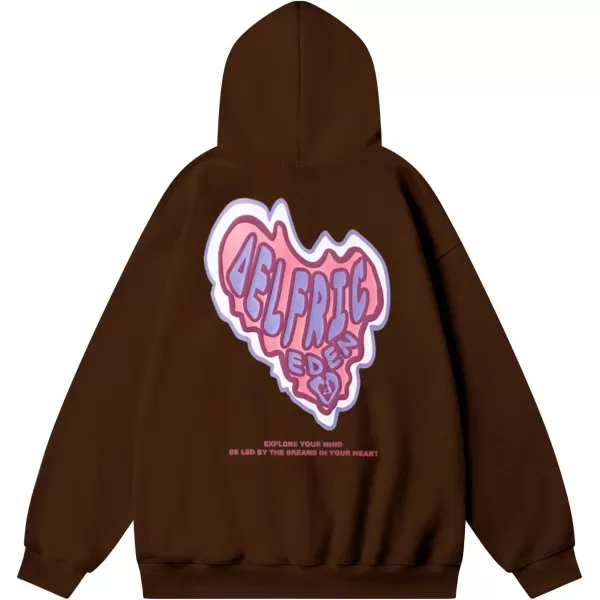 imageAelfric Eden Graphic Hoodie Womens Oversized Hoodies Y2k Cute Heart Print Sweatshirt Streetwear Hooded PulloverBrown