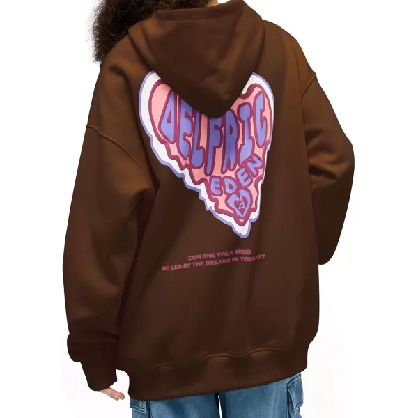 imageAelfric Eden Graphic Hoodie Womens Oversized Hoodies Y2k Cute Heart Print Sweatshirt Streetwear Hooded PulloverBrown