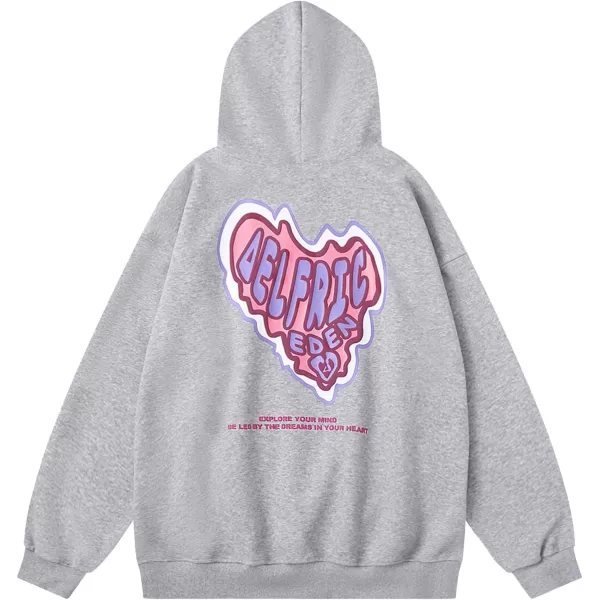 imageAelfric Eden Graphic Hoodie Womens Oversized Hoodies Y2k Cute Heart Print Sweatshirt Streetwear Hooded PulloverGrey