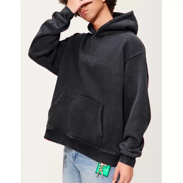 imageAelfric Eden Mens Hoodies Oversized Vintage Acid Wash Hoodie Heavyweight Cotton Fleece Hoodies Hooded Sweatshirt StreetwearBlack