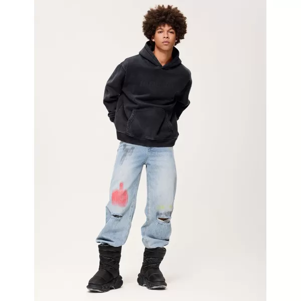imageAelfric Eden Mens Hoodies Oversized Vintage Acid Wash Hoodie Heavyweight Cotton Fleece Hoodies Hooded Sweatshirt StreetwearBlack