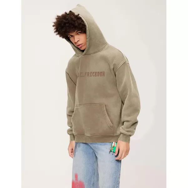 imageAelfric Eden Mens Hoodies Oversized Vintage Acid Wash Hoodie Heavyweight Cotton Fleece Hoodies Hooded Sweatshirt StreetwearCamel