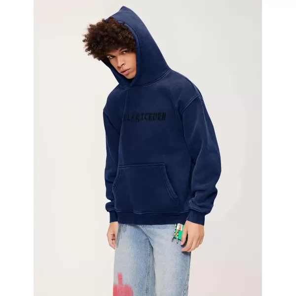 imageAelfric Eden Mens Hoodies Oversized Vintage Acid Wash Hoodie Heavyweight Cotton Fleece Hoodies Hooded Sweatshirt StreetwearNavy Blue