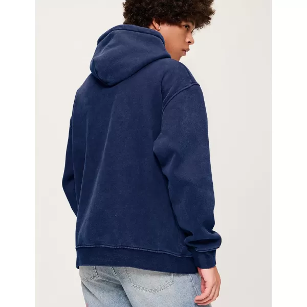 imageAelfric Eden Mens Hoodies Oversized Vintage Acid Wash Hoodie Heavyweight Cotton Fleece Hoodies Hooded Sweatshirt StreetwearNavy Blue