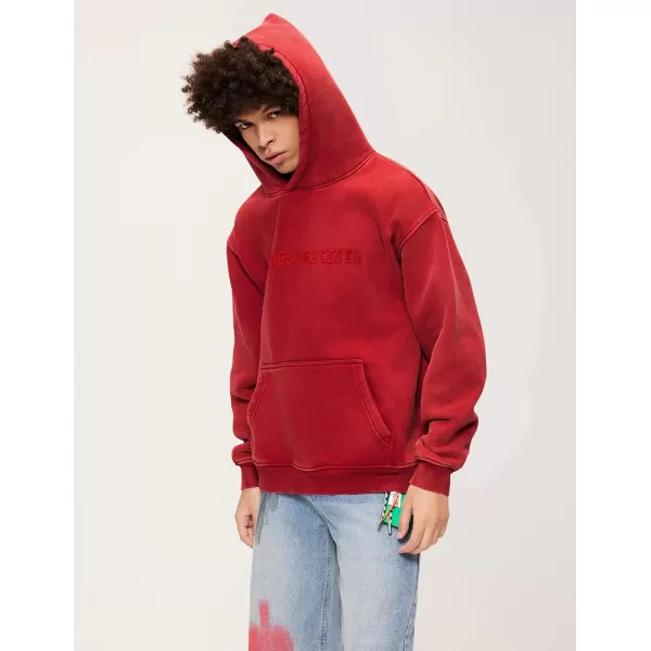 imageAelfric Eden Mens Hoodies Oversized Vintage Acid Wash Hoodie Heavyweight Cotton Fleece Hoodies Hooded Sweatshirt StreetwearRed