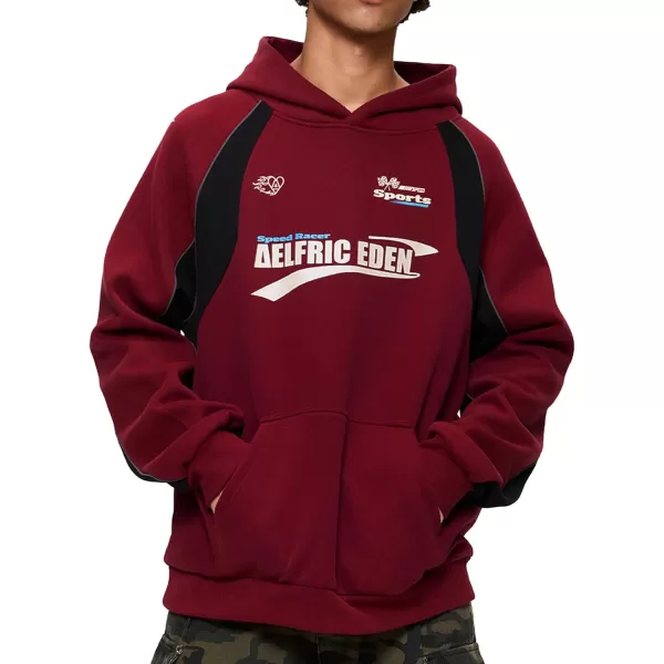 imageAelfric Eden Oversized Hoodie for Men Vintage Streetwear Graphic Long Sleeve Pullover Hoodies TopsRed