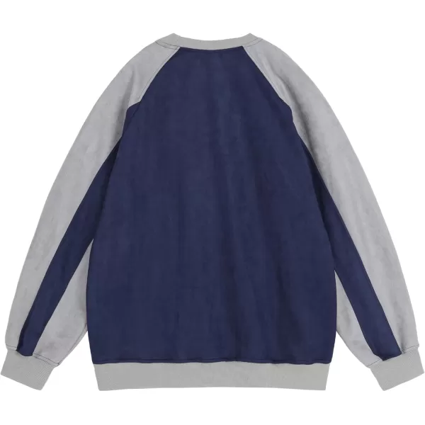 imageAelfric Eden Oversized Sweatshirt Vintage Crewneck Sweatshirts Casual Long Sleeve Suede PulloverNavy Bluegrey