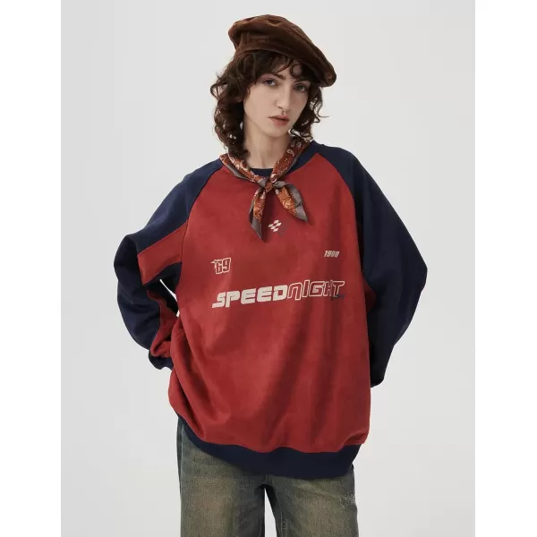 imageAelfric Eden Oversized Sweatshirt Vintage Crewneck Sweatshirts Casual Long Sleeve Suede PulloverRednavy Blue