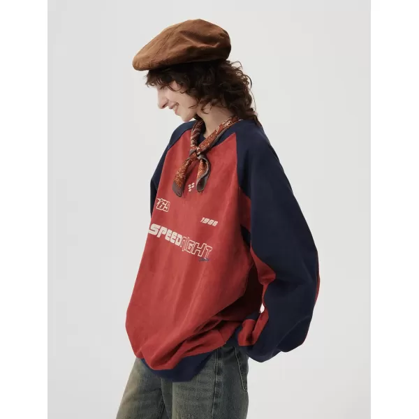 imageAelfric Eden Oversized Sweatshirt Vintage Crewneck Sweatshirts Casual Long Sleeve Suede PulloverRednavy Blue