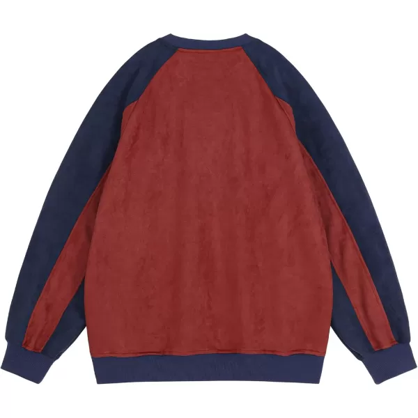 imageAelfric Eden Oversized Sweatshirt Vintage Crewneck Sweatshirts Casual Long Sleeve Suede PulloverRednavy Blue