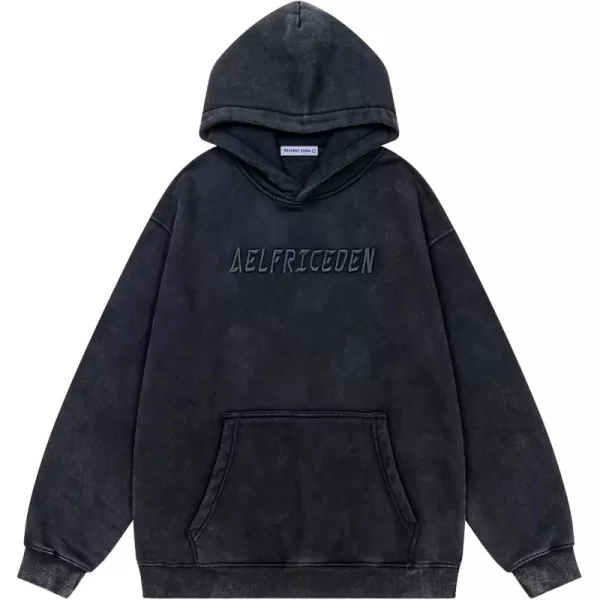 imageAelfric Eden Mens Hoodies Oversized Vintage Acid Wash Hoodie Heavyweight Cotton Fleece Hoodies Hooded Sweatshirt StreetwearBlack