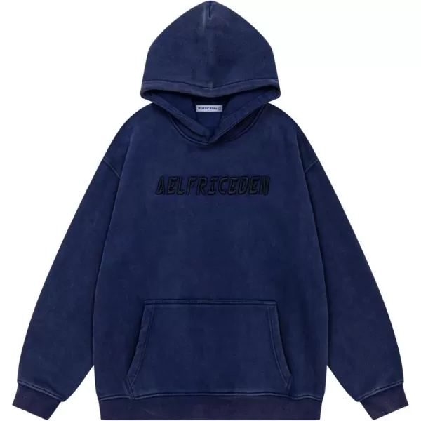 imageAelfric Eden Mens Hoodies Oversized Vintage Acid Wash Hoodie Heavyweight Cotton Fleece Hoodies Hooded Sweatshirt StreetwearNavy Blue