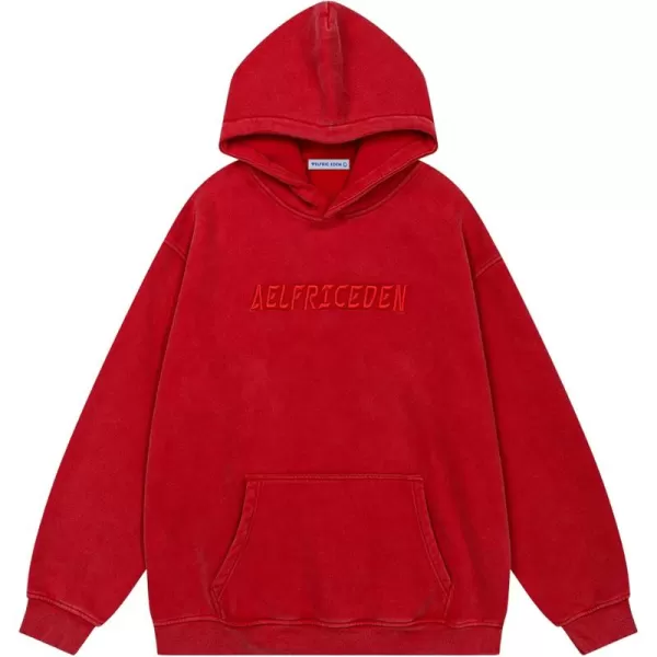 imageAelfric Eden Mens Hoodies Oversized Vintage Acid Wash Hoodie Heavyweight Cotton Fleece Hoodies Hooded Sweatshirt StreetwearRed