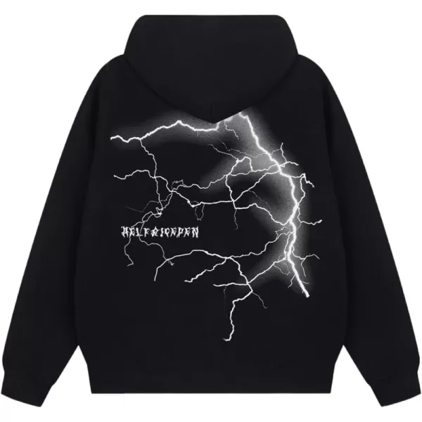 imageAelfric Eden Oversized Graphic Hoodies Y2k Lightning Print Streetwear Hoodie Pullover Hooded SweatshirtBlack