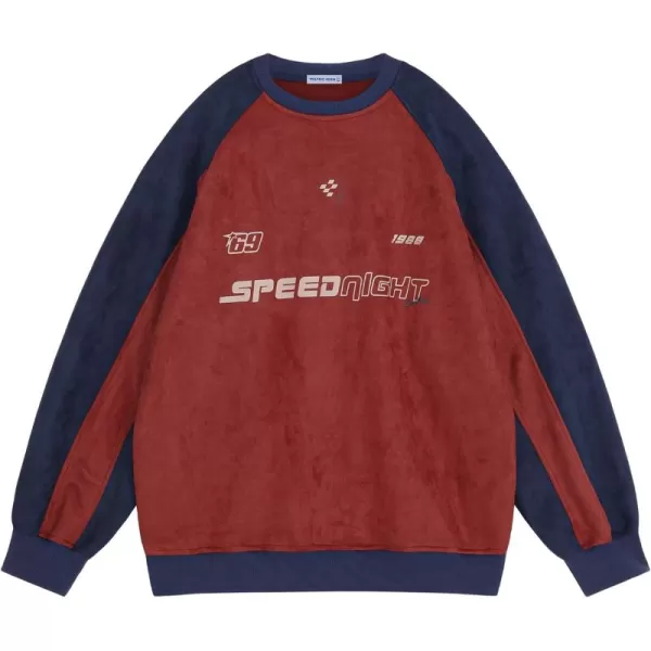 imageAelfric Eden Oversized Sweatshirt Vintage Crewneck Sweatshirts Casual Long Sleeve Suede PulloverRednavy Blue