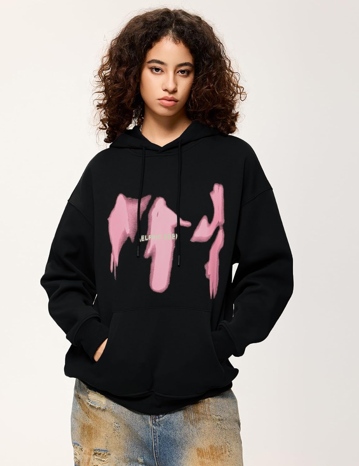imageAelfric Eden Oversized Hoodies for Women Streetwear Vintage Baggy Shadow Print Hoodie Pullover with pocketBlack