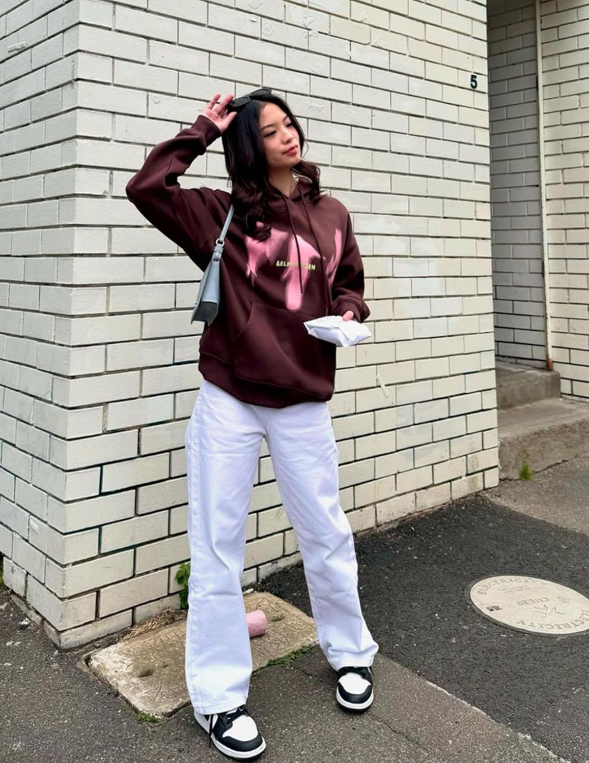 imageAelfric Eden Oversized Hoodies for Women Streetwear Vintage Baggy Shadow Print Hoodie Pullover with pocketBrown