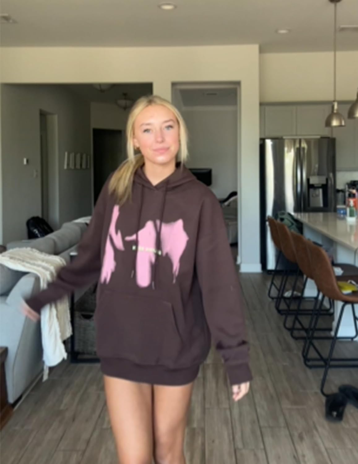 imageAelfric Eden Oversized Hoodies for Women Streetwear Vintage Baggy Shadow Print Hoodie Pullover with pocketBrown